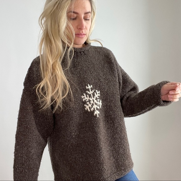 Imbabura Grey & White 100% Wool Mock Neck Sweater Size Medium - Picture 7 of 12